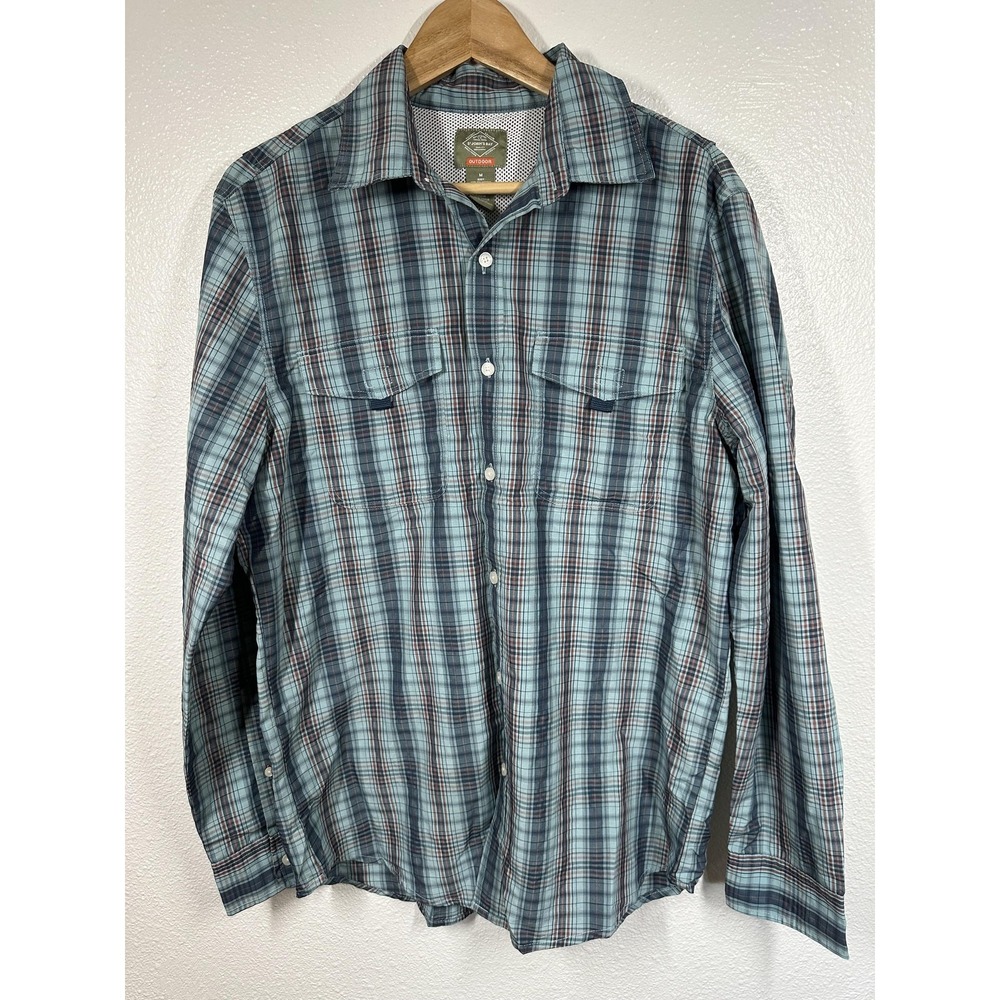 St Johns Bay Shirt Mens Medium Plaid Button Up Long Sleeve Nylon Mesh Outdoor‎